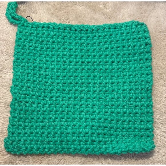 5 Handcrafted Pot Holders Cotton Double Crochet Thick Grn Blue Black 6.5" Square - Picture 6 of 9